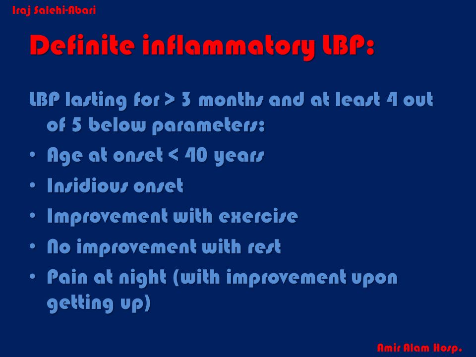 Definite inflammatory LBP: