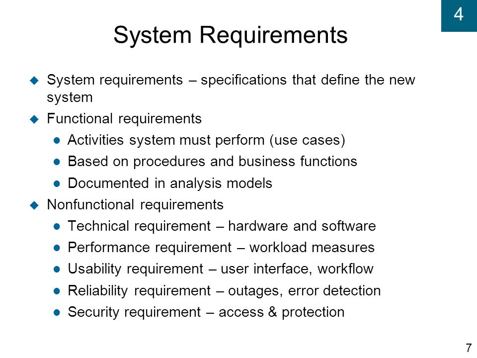 System requirements. Technical requirements. System specifications