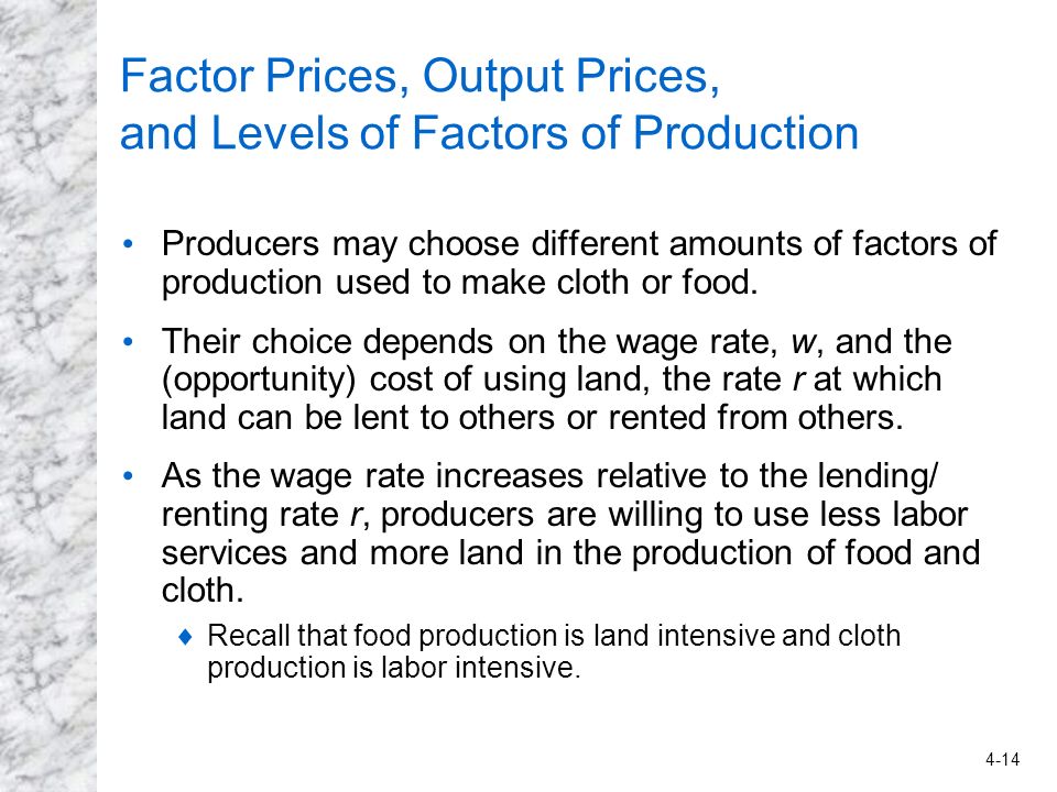 Factor Prices, Output Prices, and Levels of Factors of Production