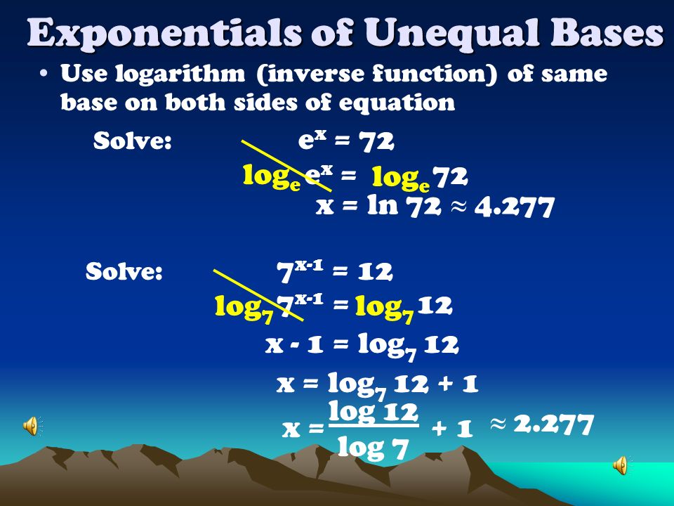 Exponentials of Unequal Bases