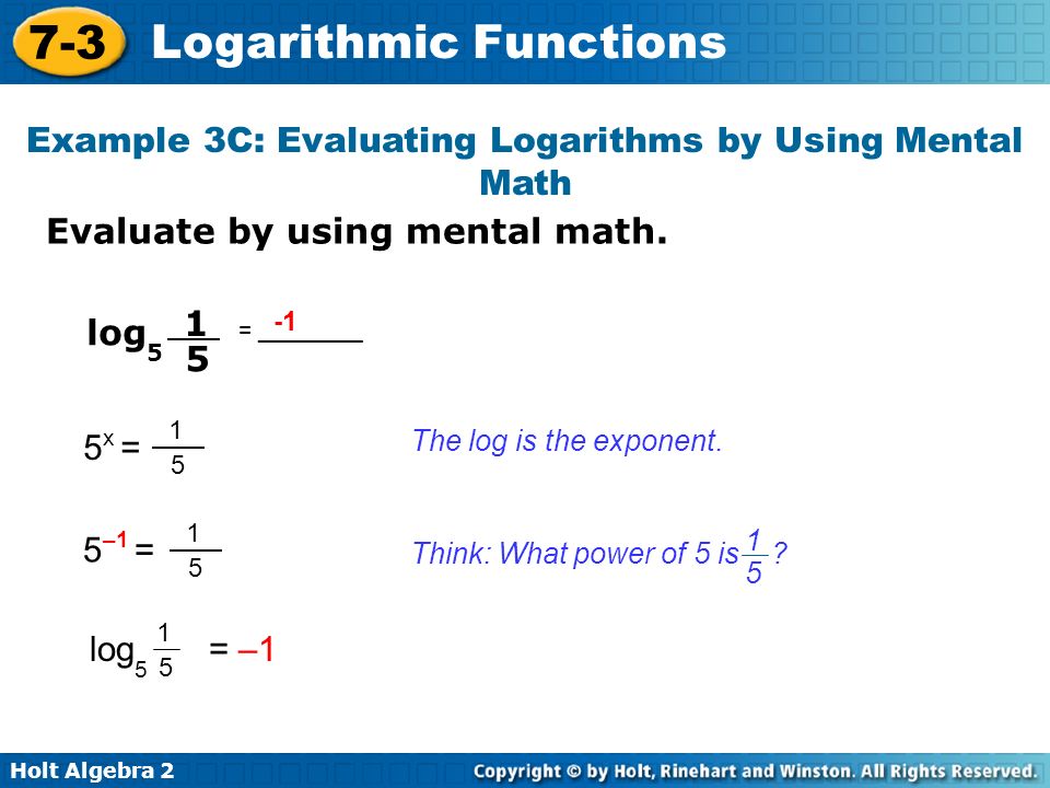 Example 3C: Evaluating Logarithms by Using Mental Math