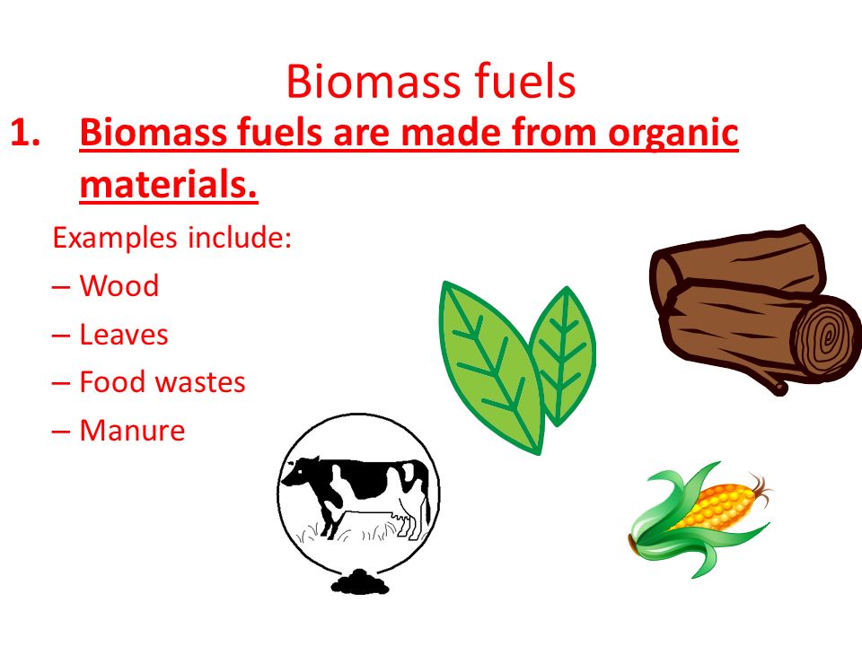 Biomass fuels Biomass fuels are made from organic materials.