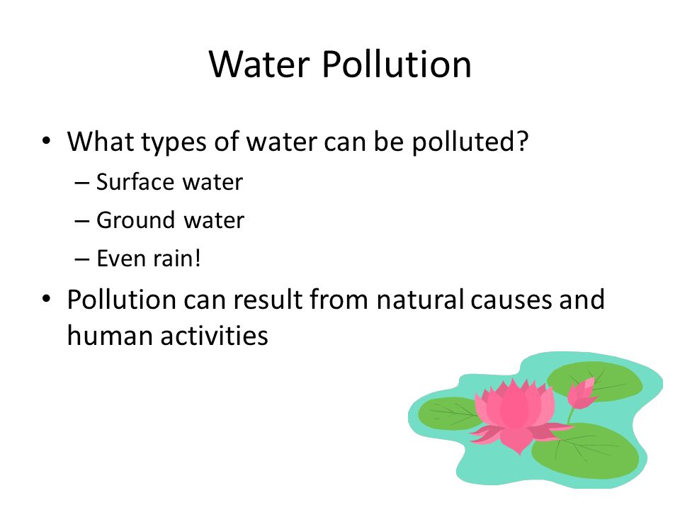 Water Pollution What types of water can be polluted