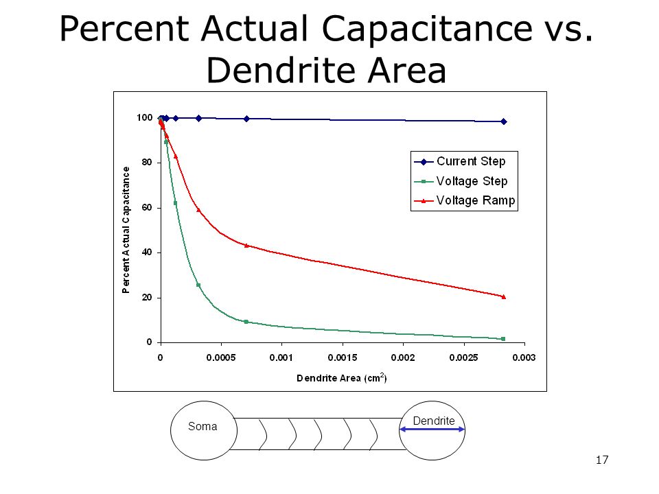 Percent Actual Capacitance vs. Dendrite Area
