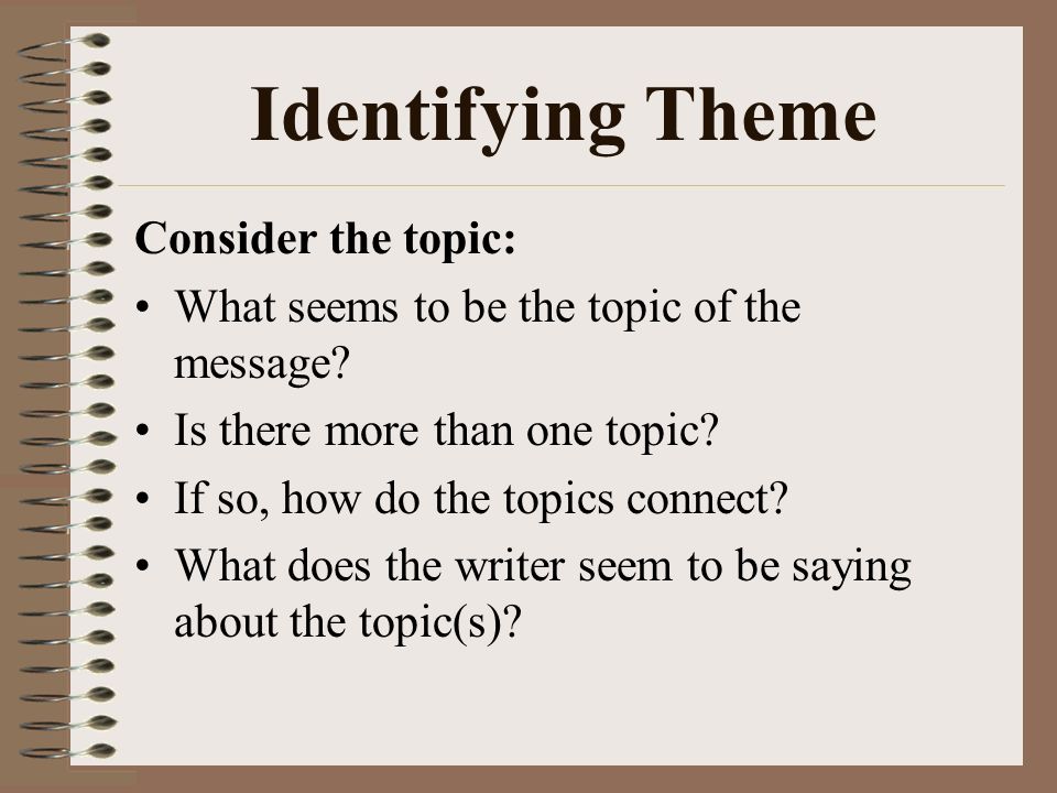 Identifying Theme Consider the topic: