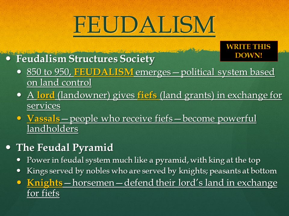 FEUDALISM Feudalism Structures Society The Feudal Pyramid