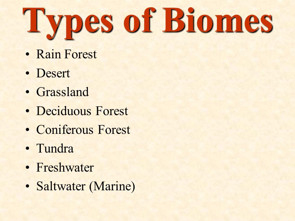 Types of Biomes Rain Forest Desert Grassland Deciduous Forest