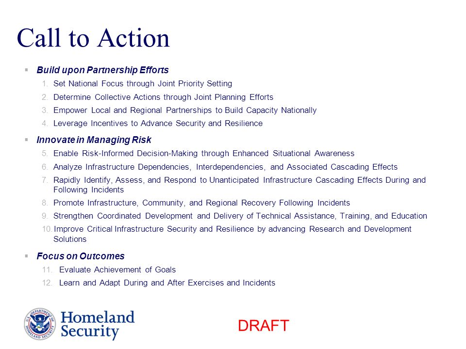 Call to Action DRAFT Build upon Partnership Efforts