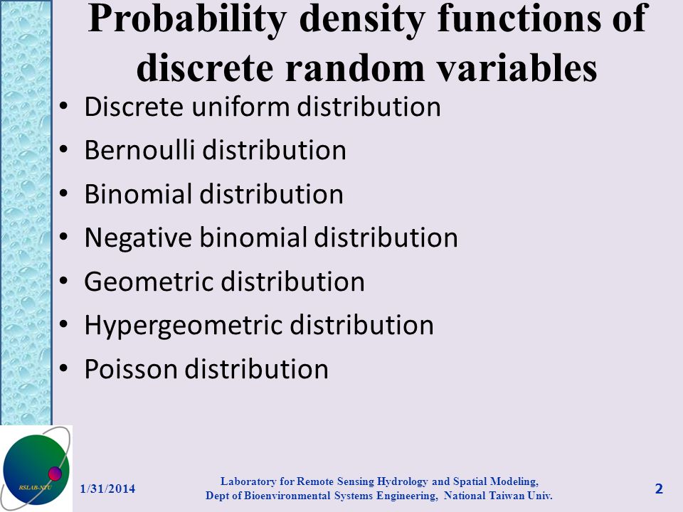 Probability density functions of discrete random variables
