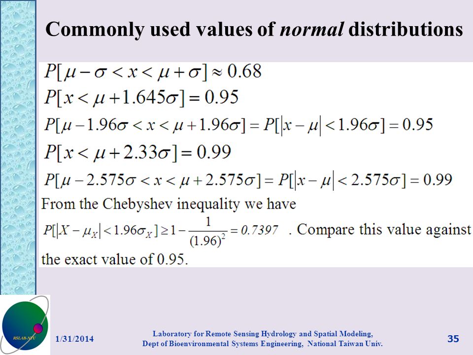 Commonly used values of normal distributions