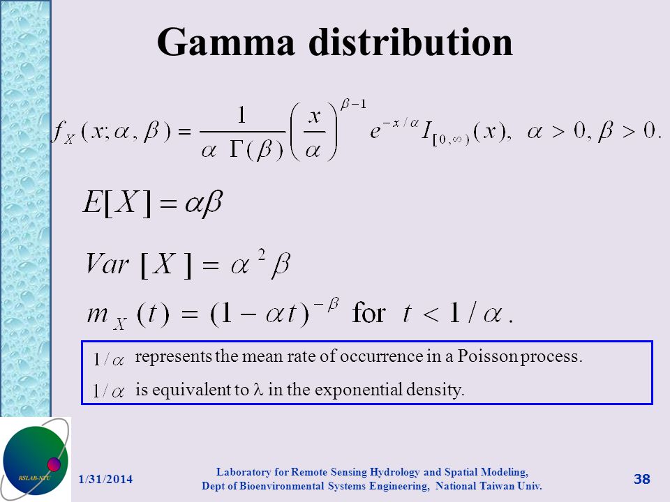 Gamma distribution represents the mean rate of occurrence in a Poisson process. is equivalent to  in the exponential density.