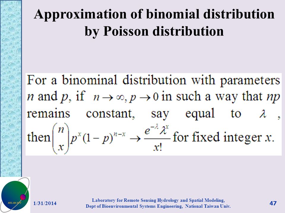 Approximation of binomial distribution by Poisson distribution