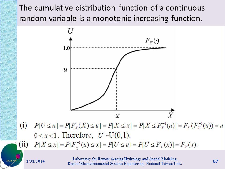 The cumulative distribution function of a continuous random variable is a monotonic increasing function.