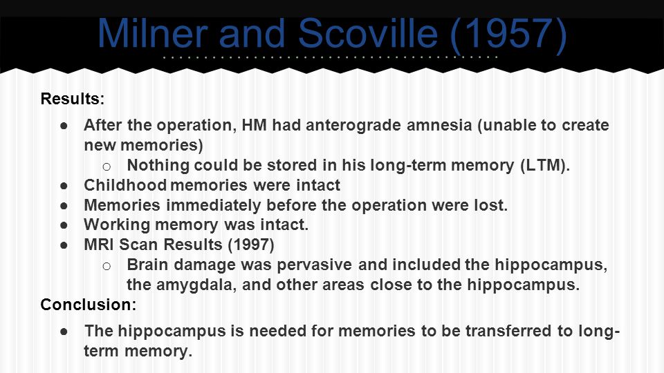 Milner and Scoville (1957) Results: