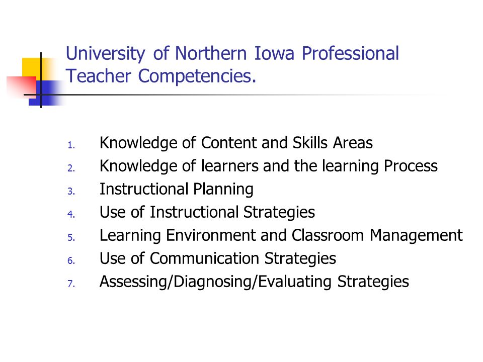 University of Northern Iowa Professional Teacher Competencies.