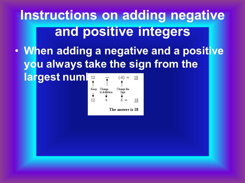 Instructions on adding negative and positive integers