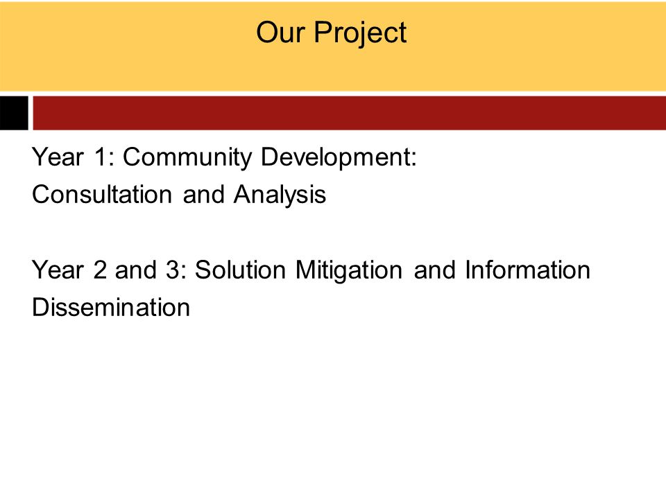 Our Project Year 1: Community Development: Consultation and Analysis