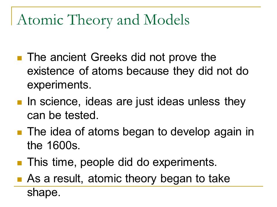 Atomic Theory and Models