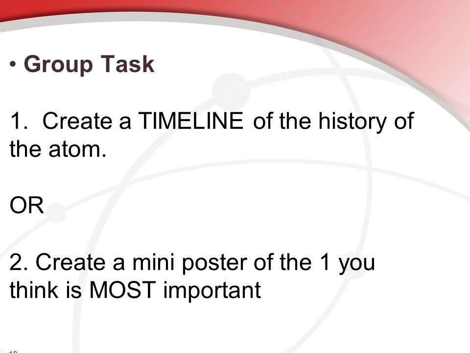 Group Task 1. Create a TIMELINE of the history of the atom.