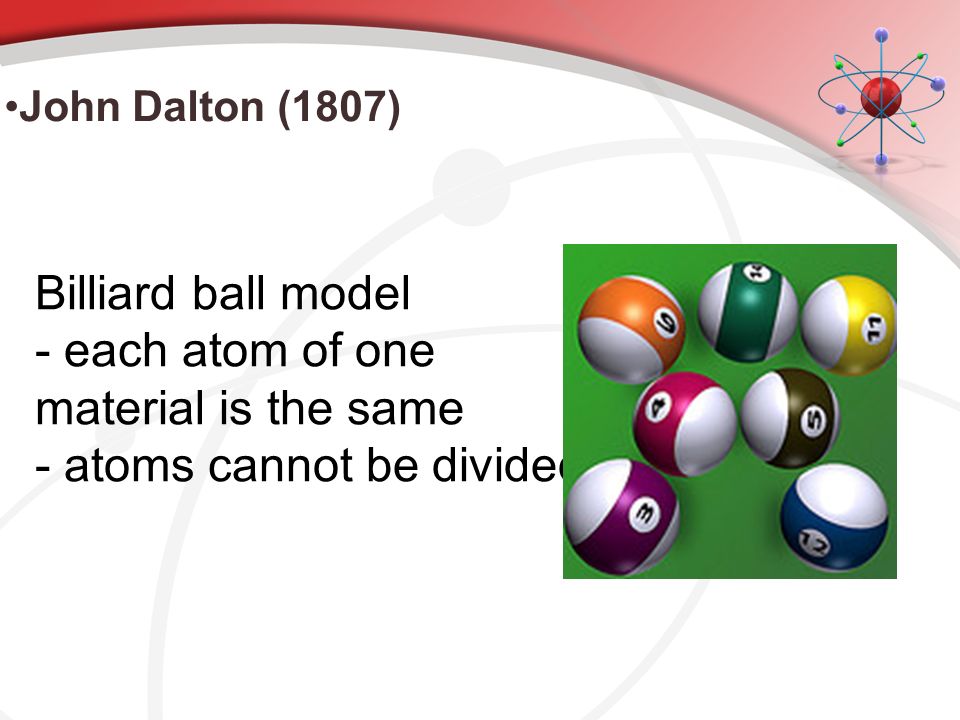 - each atom of one material is the same - atoms cannot be divided
