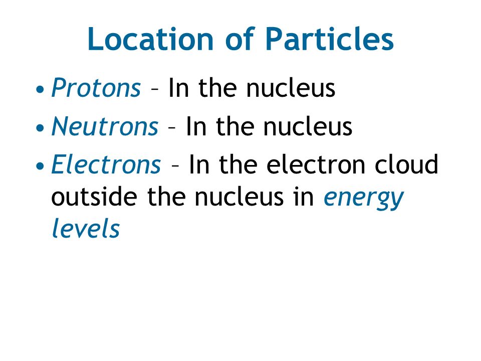 Location of Particles Protons – In the nucleus