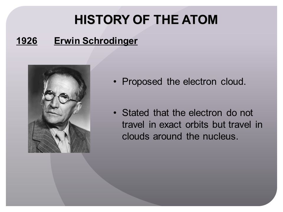 HISTORY OF THE ATOM Proposed the electron cloud.
