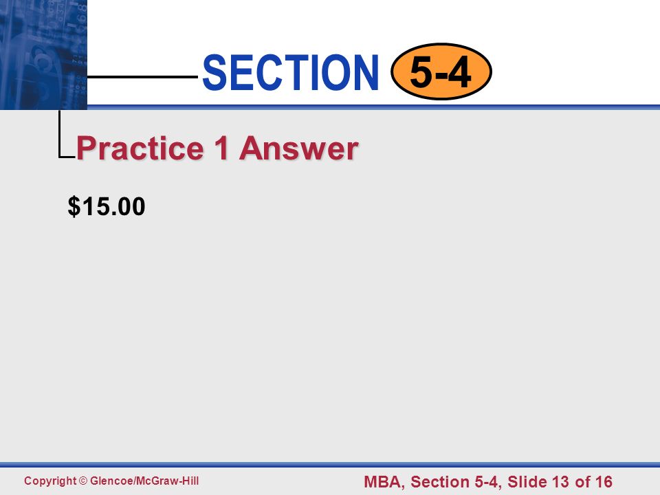 Practice 1 Answer $15.00