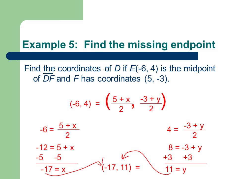 How do you find the coordinates of a missing endpoint 1 7 Midpoint And Distance In The Coordinate Plane Ppt Download