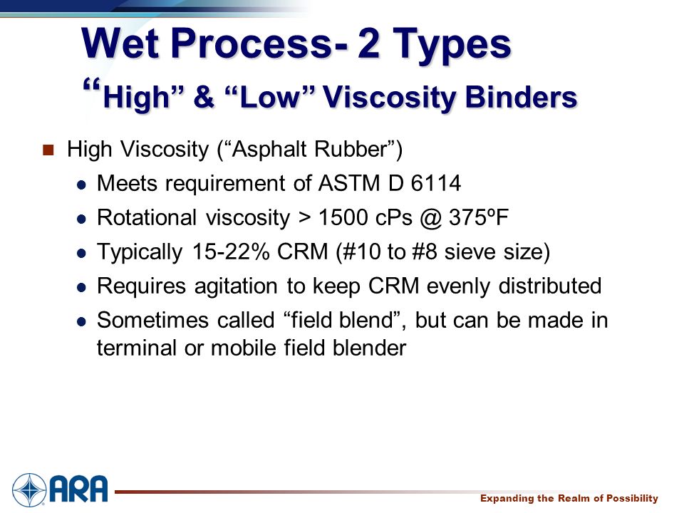 Wet Process- 2 Types High & Low Viscosity Binders