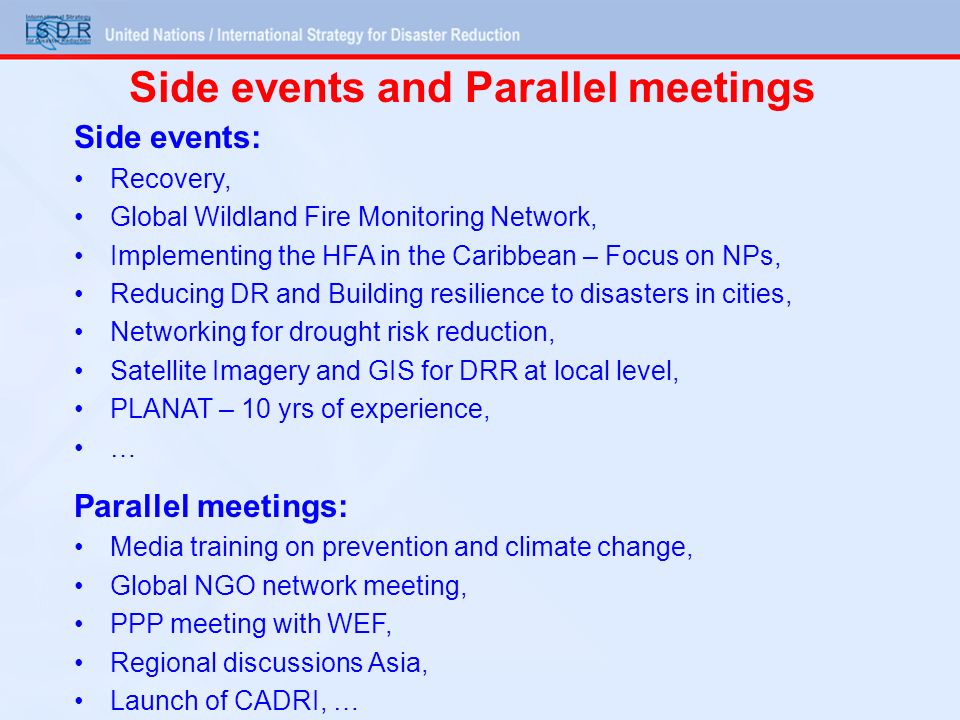 Side events and Parallel meetings