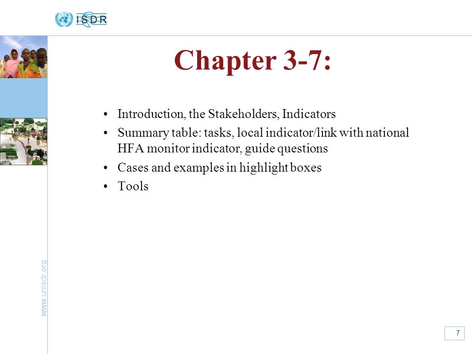 Chapter 3-7: Introduction, the Stakeholders, Indicators