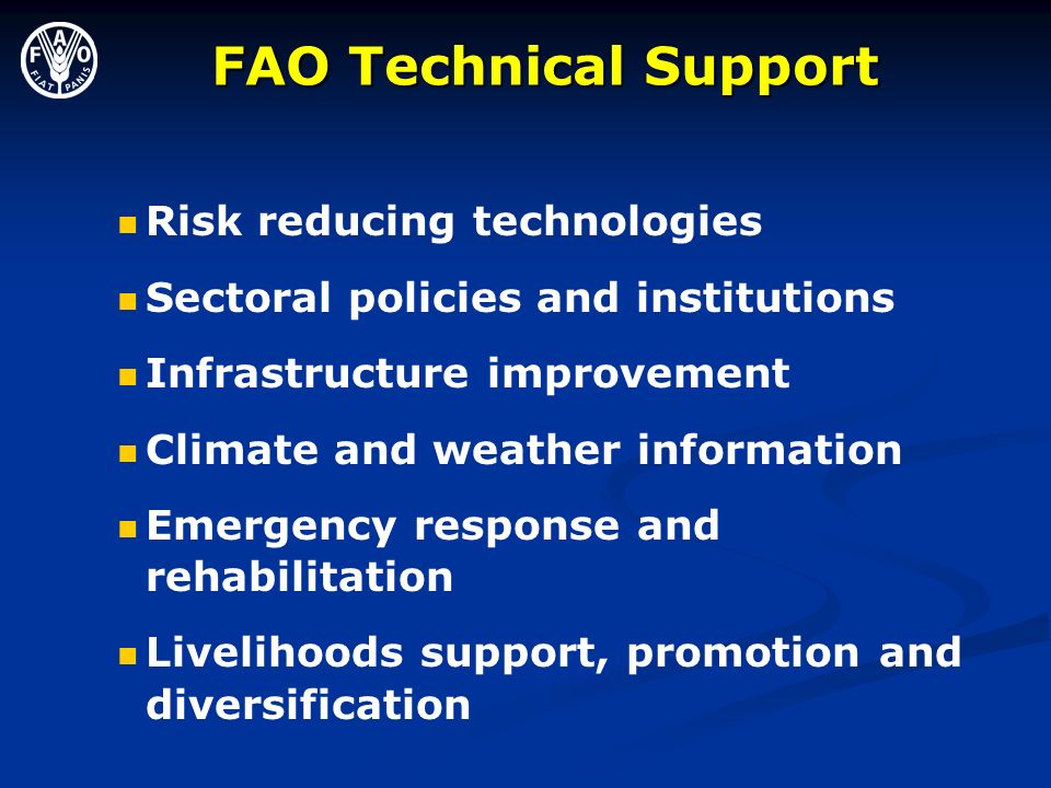 FAO Technical Support Risk reducing technologies