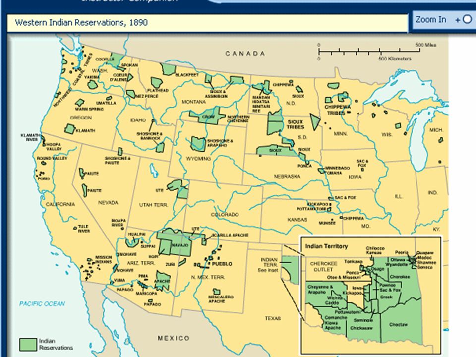 Карта резерваций индейцев в сша