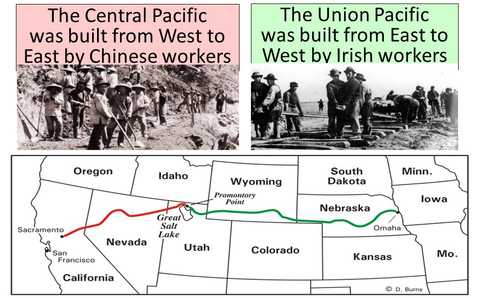 The Central Pacific was built from West to East by Chinese workers