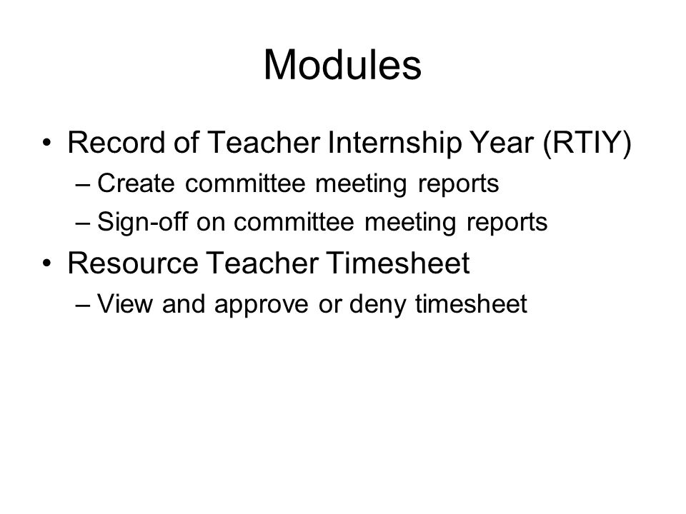 Modules Record of Teacher Internship Year (RTIY)
