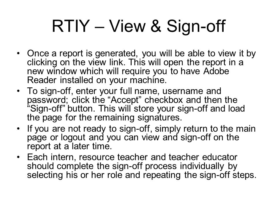 RTIY – View & Sign-off