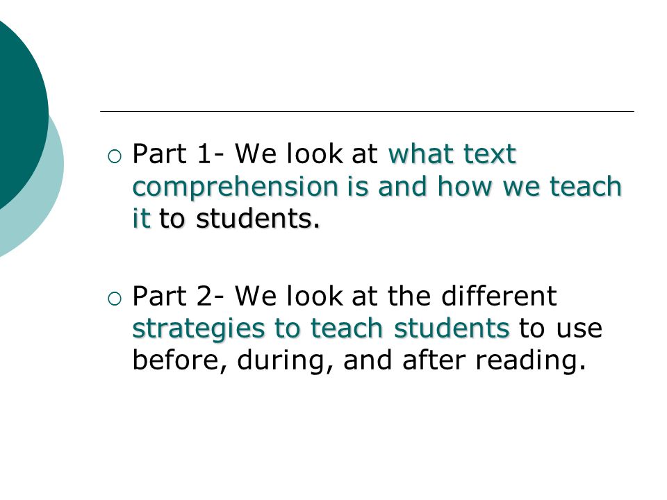 Part 1- We look at what text comprehension is and how we teach it to students.