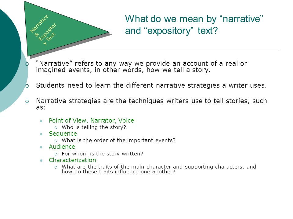 What do we mean by narrative and expository text