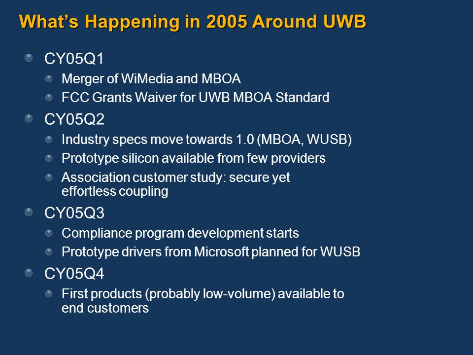What’s Happening in 2005 Around UWB