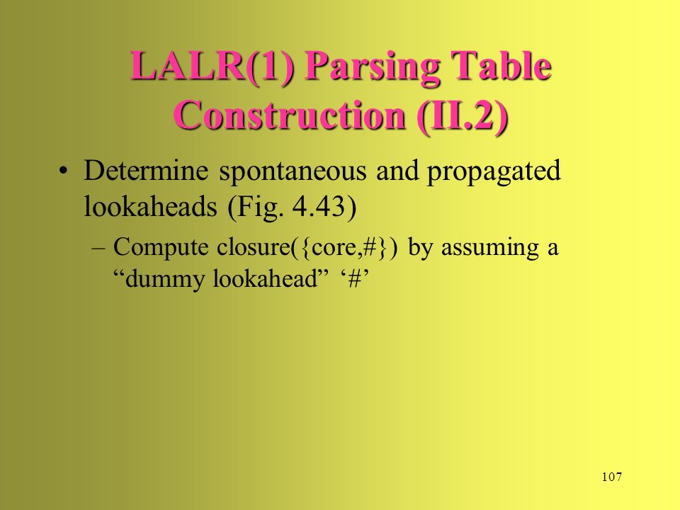 LALR(1) Parsing Table Construction (II.2)
