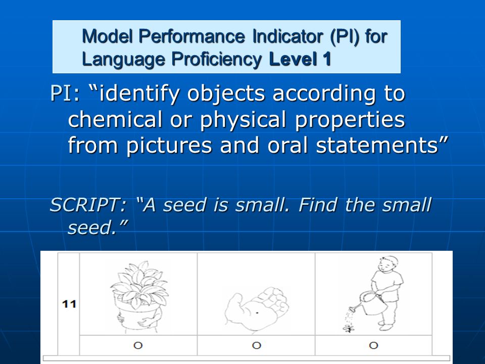 Model Performance Indicator (PI) for Language Proficiency Level 1