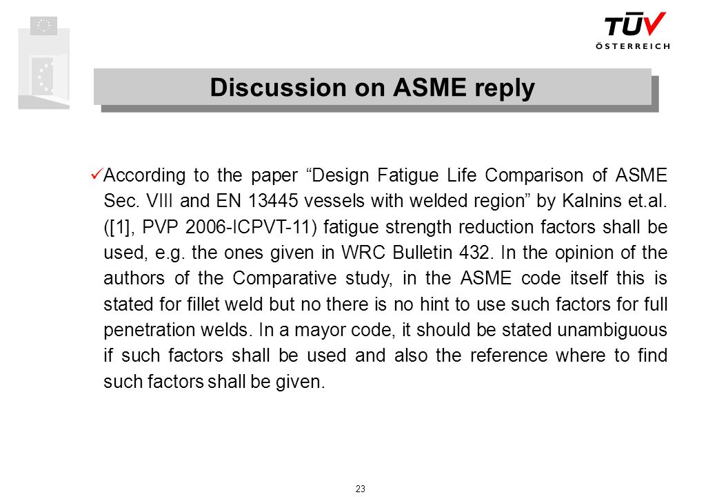 Discussion on ASME reply