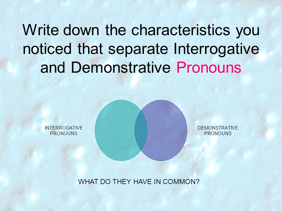 Write down the characteristics you noticed that separate Interrogative and Demonstrative Pronouns
