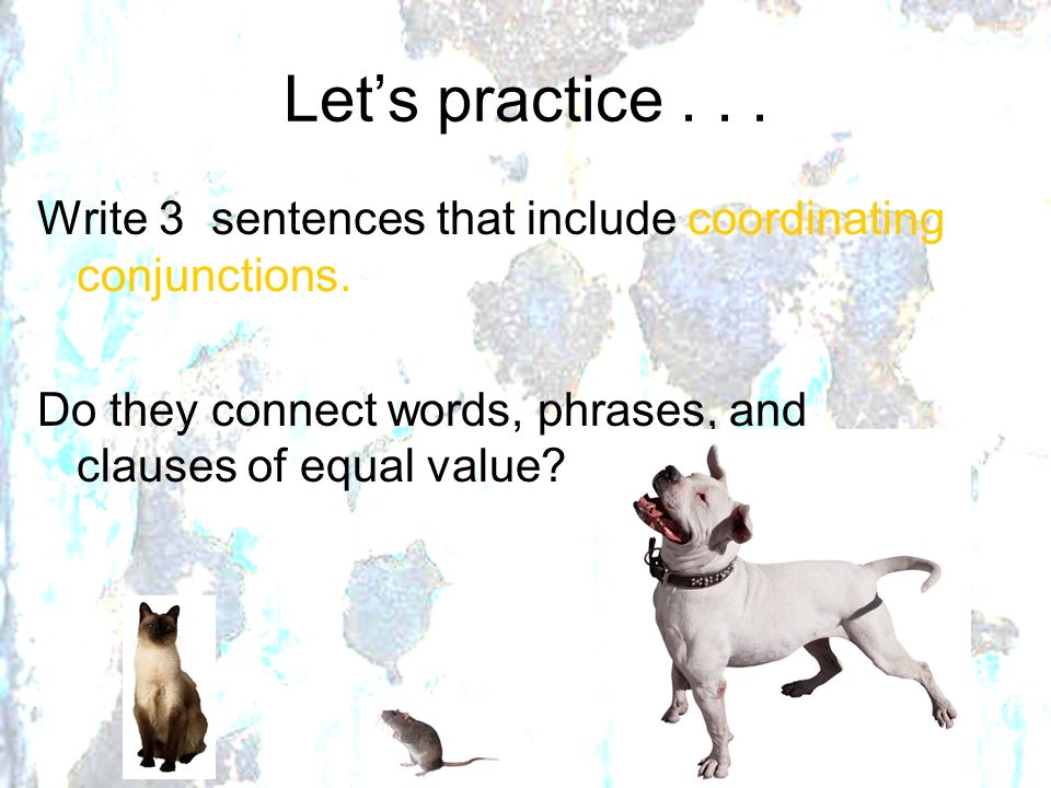 Let’s practice . Write 3 sentences that include coordinating conjunctions.