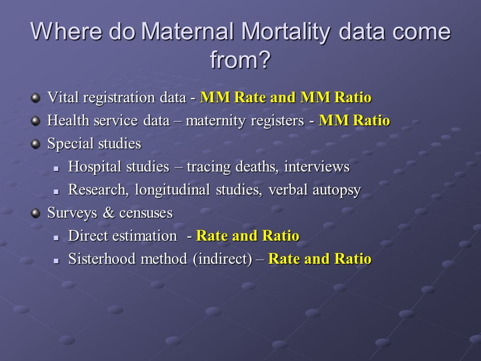 Where do Maternal Mortality data come from
