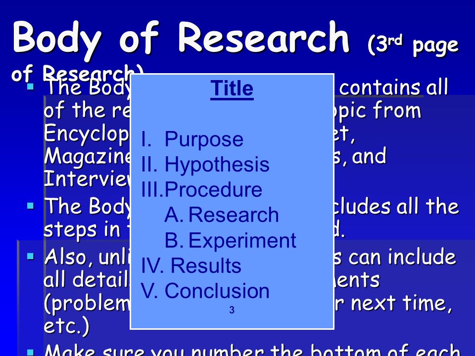 Body of Research (3rd page of Research)