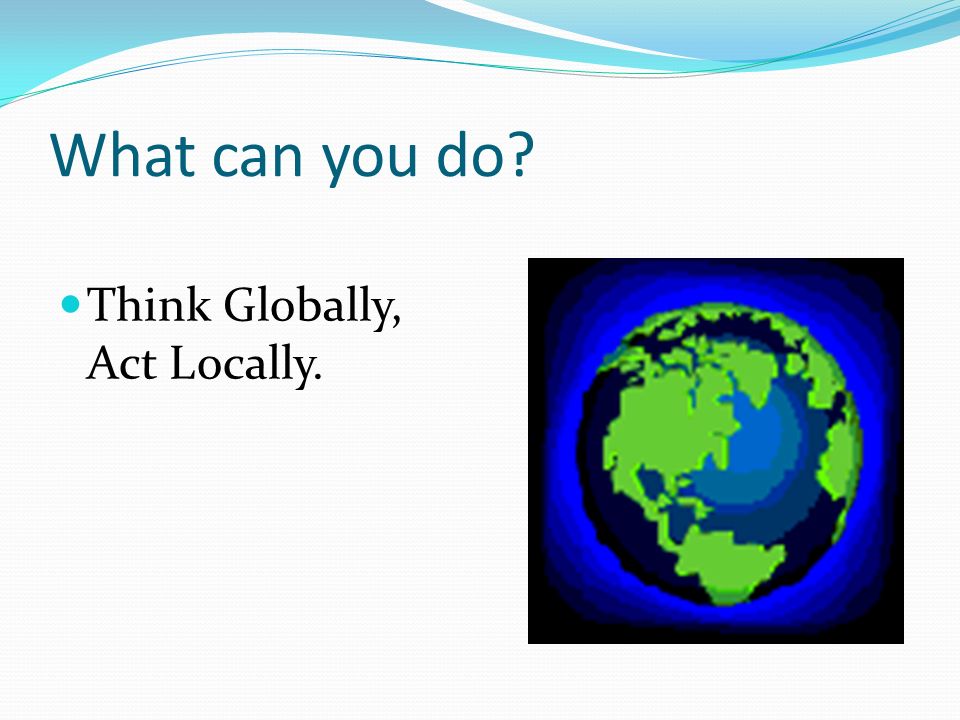 What can you do Think Globally, Act Locally.