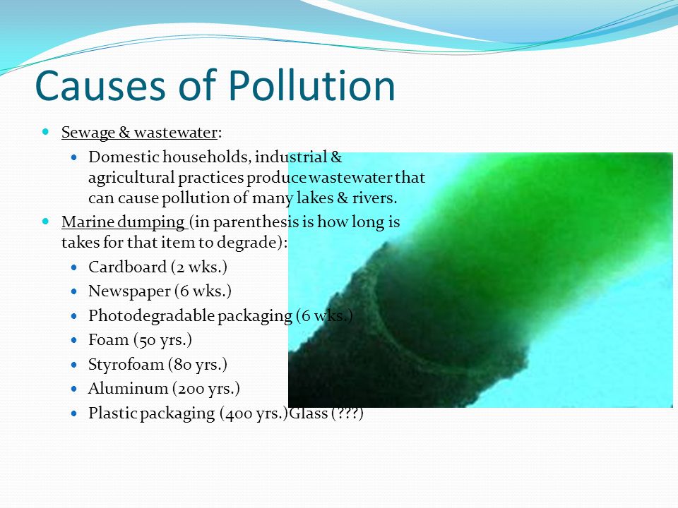 Causes of Pollution Sewage & wastewater: