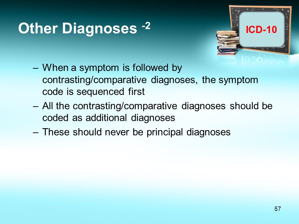 Other Diagnoses -2 When a symptom is followed by contrasting/comparative diagnoses, the symptom code is sequenced first.