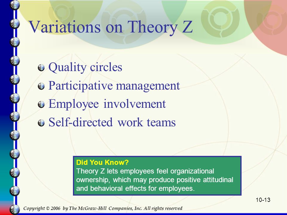 Variations on Theory Z Quality circles Participative management